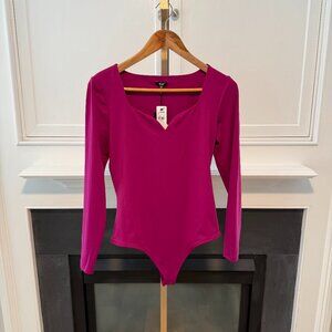 💗 Express Body Contour Long Sleeve Bodysuit – Fuchsia Pink, Size M (NWT) 💗